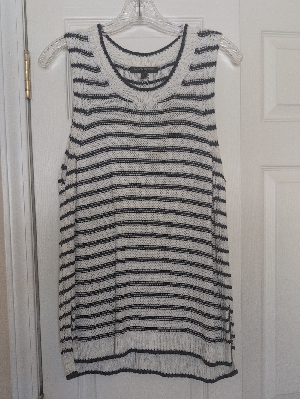 Banana Republic White & Navy Striped Knit Tank